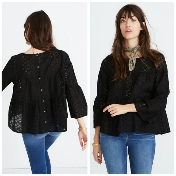 Madewell Tops - Madewell eyelet tiered button back black XXL NWT